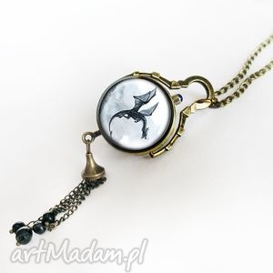 medalion, zegarek - black dragon antyczne złoto, naszyjnik wisiorek smok