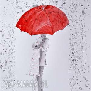 letni deszcz akwarela z dodatkiem piórka artystki plastyka adriany laube