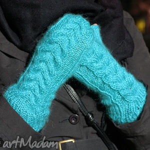 handmade rękawiczki turkusowe mitenki