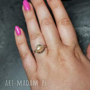 srebrny pierścionek z perłą barokową, rękodzieło
