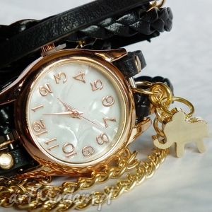 ręcznie wykonane zegarek pozłacany słonik na bransolecie trzykrotnie zawijanej