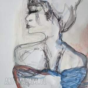 Akwarela kobiety do sypialni - autorska grafika A4