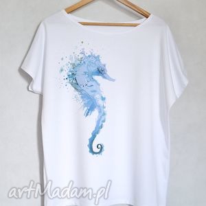 handmade koszulki konik morski koszulka bawełniana biała s/m