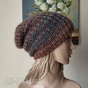 ręcznie na drutach - zmierzch miła, szlachetna, ciepła czapka z merino