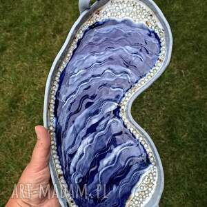 Patera morska z niebieskiej gliny - ceramika handmade OUTLET