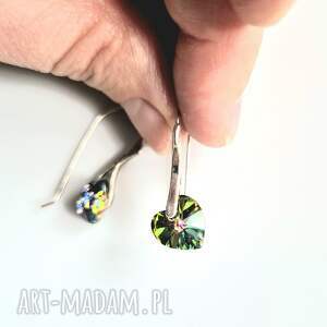 kolczyki zielony kryształowe serca eleganckie wykonane w pojedynczym egzemplarzu