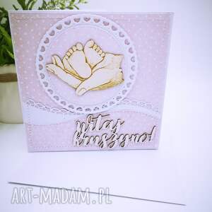 kartka gratulacyjna z okazji narodzin - witaj kruszyno scrapbooking, rękodzieło