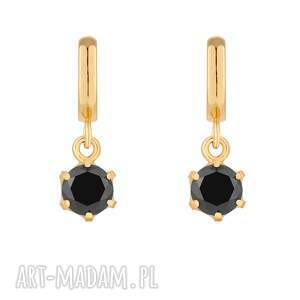 złote kolczyki z czarnymi cyrkoniami pozłacane czarne oczko