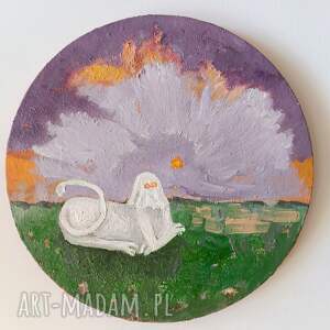 sfinks, okrągły obraz, nad komodę, tajemniczy obraz zagadka pejzaż symboliczny