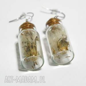 kolczyki fiolki - dmuchawiec, duże, szklana fiolka niej mamy