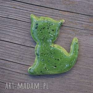 ceramiczny magnes kot zielony na lodówkę, kotek, kociara