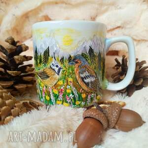 Prezent Zięba i czubatka w pejzażu ręcznie malowany kubek 270 ml