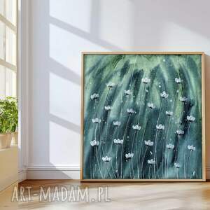 Oryginalna akwarela 20x20cm. Białe kwiaty, łąka, ilustracja