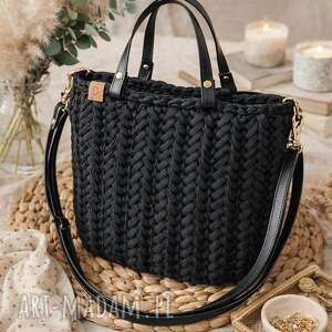 Czarna torebka plecione Handmade - elegancka damska do pracy