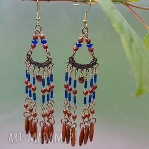 kolczyki karmel fredzle długie orientalne szafir kolorowa bizuteria