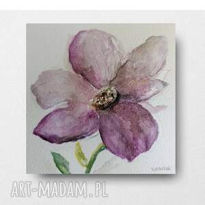 Akwarela z fioletowym kwiatem 15 x 15 cm