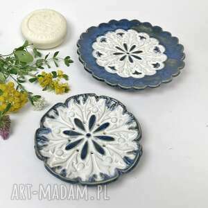 ceramiczna mydelniczka i spodeczek white flower akcesoria łazienkowe, polskie