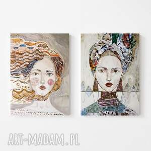 zestaw obrazów 30x40 cm - portrety, wydruk twarz kobieta, postać