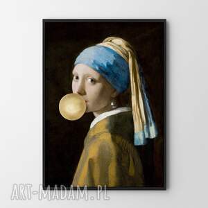 plakaty dziewczyna z persłą złoty balon - plakat 40x50 cm