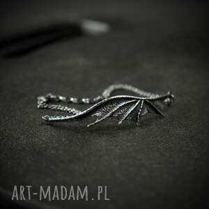handmade surowa bransoletka ze srebra smocze skrzydło