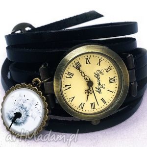 dmuchawiec - zegarek / bransoletka na skórzanym pasku, kwiatowy