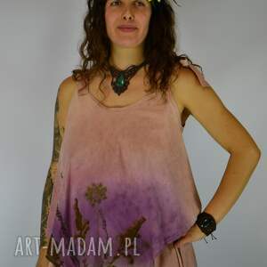 Barwiona roślinami, ręcznie robiona Dzika Bluzka Łąka o Wschodzie