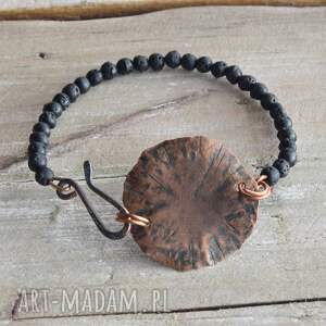 bransoletka z kutej oksydowanej miedzi i lawy wulkanicznej /1/ biżuteria
