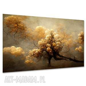 obraz magiczne drzewo 20 złote kwiaty na płótnie 120x80, salon