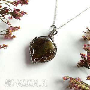 naszyjnik agat brązowy stal chirurgiczna wisiorek handmade wirewrapping