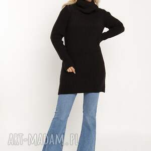 długi, ciepły golf - swe254 czarny mkm, sweter na jesień