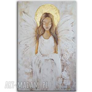 ręcznie malowany anioł na płótnie 40x60 cm twoja dedykacja, komunia