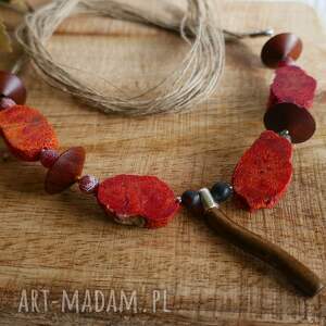 Naszyjnik z korala, agatu i hematytu - handmade