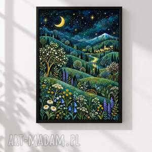 Widok na góry A2 - plakat akwarelowy z łąką