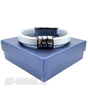 pmpb style szara bransoletka ze skóry z zatrzaskowym zapieciem i dużą stalową