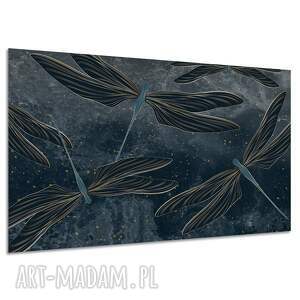Obraz do salonu ważki granat i złoto na płótnie 120x80 cm