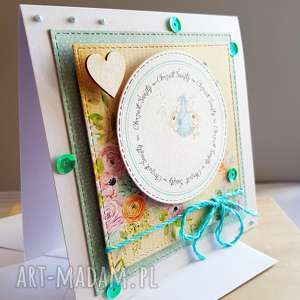 ręcznie wykonane scrapbooking kartki kartka na chrzest z misiami