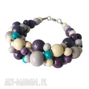 Dransoletka drewniana szeroka Jagodowy Krem, bransoletka - drewna