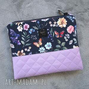 kwiatowa kosmetyczka saszetka do torebki, z łączonych materiałów, na prezent