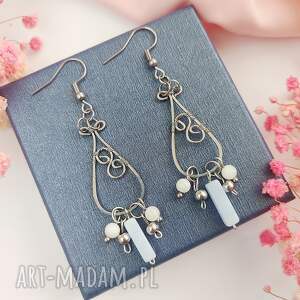 kolczyki chalcedon i jadeit stal chirurgiczna handmade wirewrapping, biżuteria