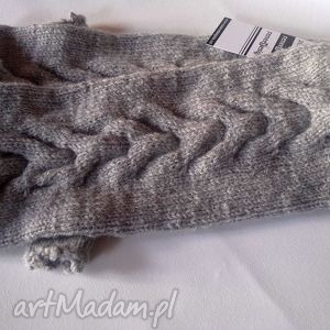 hand made rękawiczki mitenki light gray w warkocze z palcem