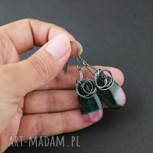 kolczyki meaya z agatami - oksydowane srebro agatem zielono różowe