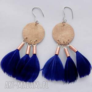 PIÓRKO kolczyki, zmatowione, miedź, pióra