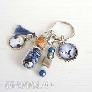 breloczek - jeleń, biały lis fiolka, lapis lazuli, klucze, prezent