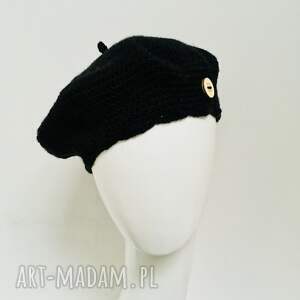 klasyczny beret francuski z antenką szydełko czarny