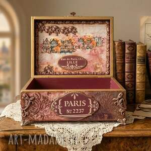 Luksusowa szkatułka vintage Paris - burgund i miedź