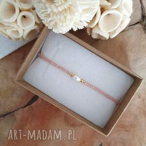 różowa bransoletka z perłą rzeczną biżuteria bransoletki pudrowy