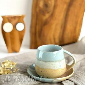 kubek / duża filiżanka beczułka ze spodkiem 320 ml - niebieskie migdały