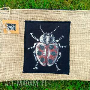 jutowa duża saszetka z biedronką, grafika, kosmetyczka, juta, owady