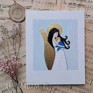 obrazek pamiątka chrztu świętego dla chłopczyka no 1, anioł stróż z chłopcem