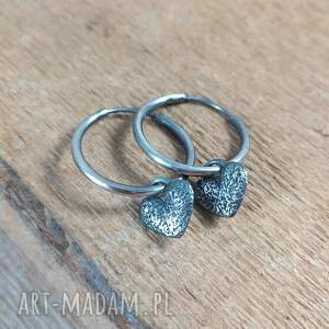 z sercem - kolczyki II, srebro oksydowane, serca, koła